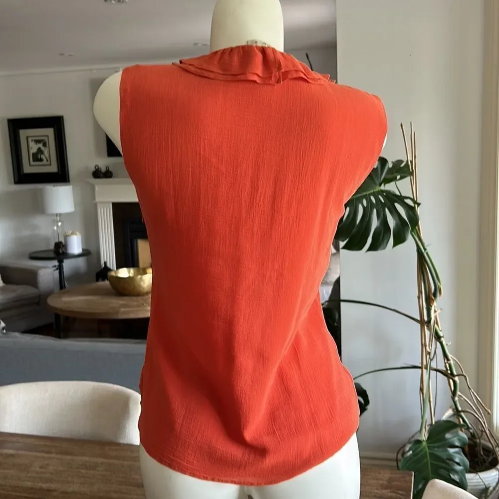 Etro orange v neck ruffle front side zip sleeveless top - Picture 7 of 11